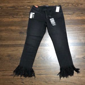 Fringe bottom black jeans
